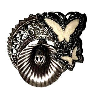 Handmade Upcycled Antique Silver & Creamy White Scarf Clip Easter Lily Butterfly